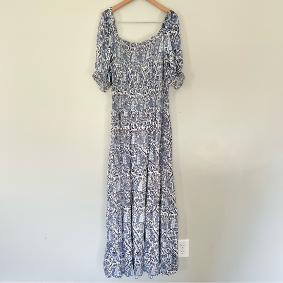 Max Studio Printed Smocked Bodice Tiered Maxi Dress Cruise Vacation Beach Resort - Picture 4 of 11